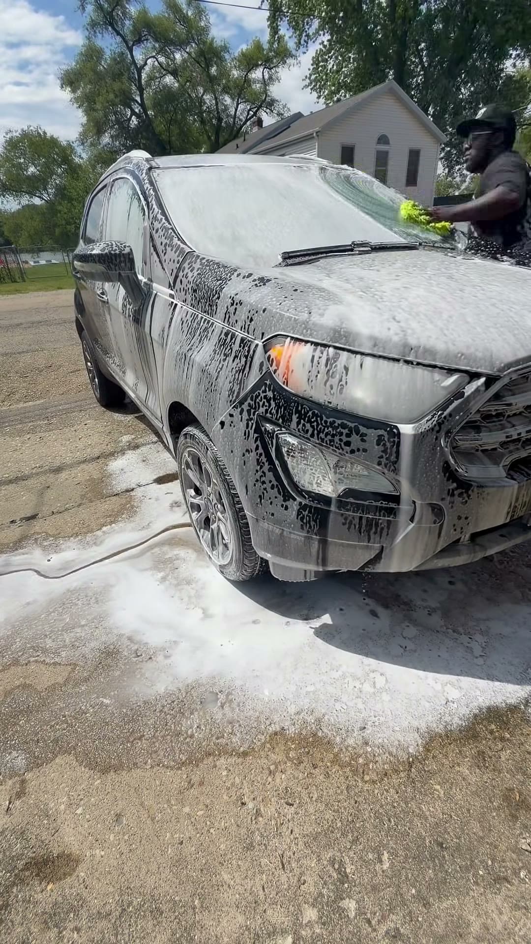 Foam covering the side and front of a Ford Explorer